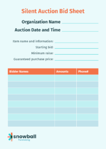 An example of a silent auction bid sheet.