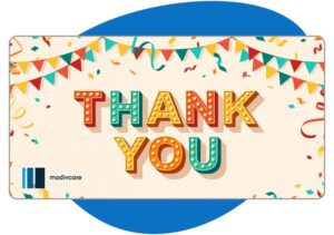 A recognition eCard that’s branded to Modivcare, features fun graphics, and says, “Thank you”